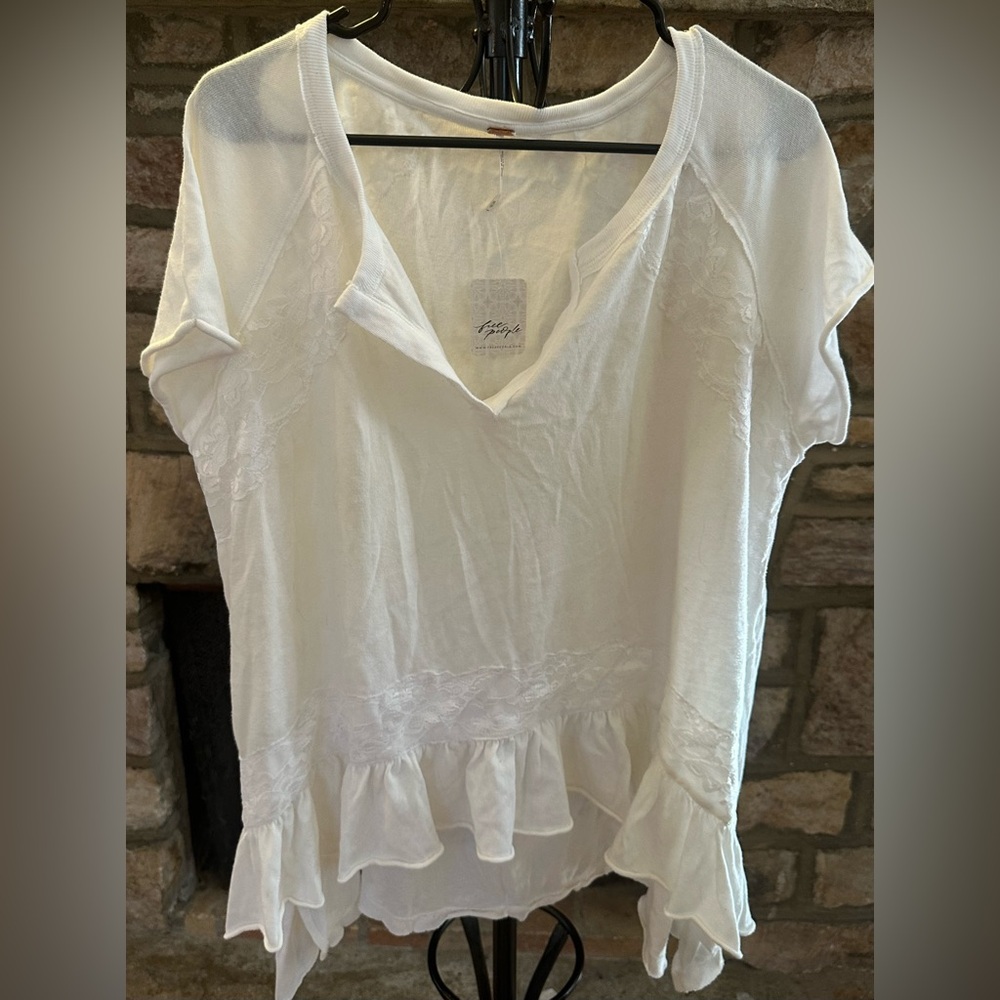 (NWT) Free People Ivory Lace Ruffle Peplum Blouse XS Boho Top